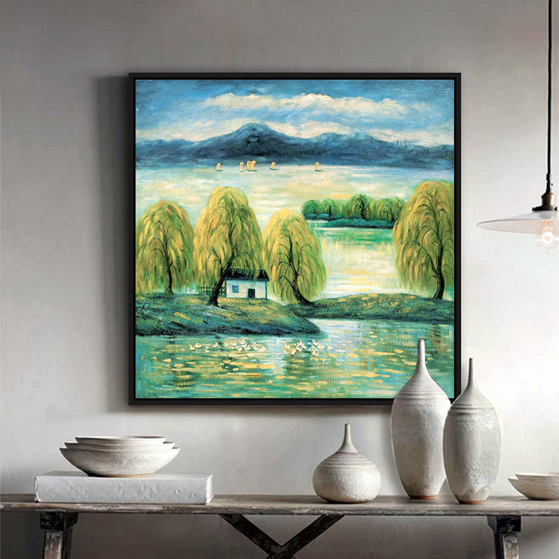 山村秋色画 林风眠风景手绘数字油彩画diy填色林间小路海滩装饰画