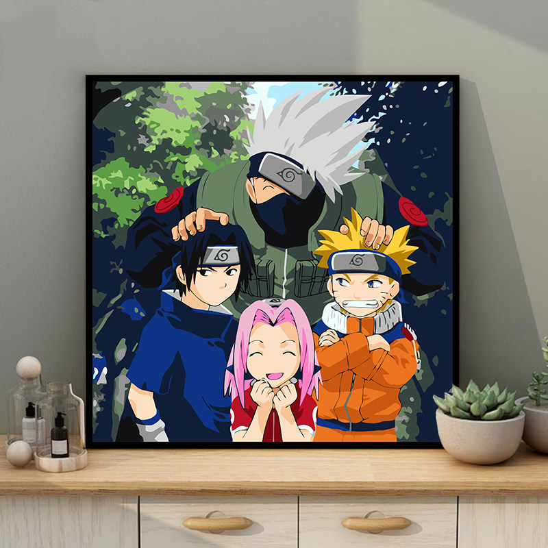 卧室装饰画减压手绘填色 diy数字油画动漫佐助鸣人第七班火影忍者