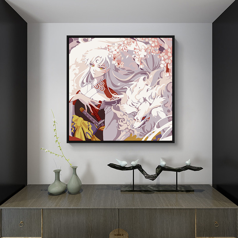 动漫卡通犬夜叉杀生丸云母 diy填色数字油彩画手绘休闲客厅装饰画