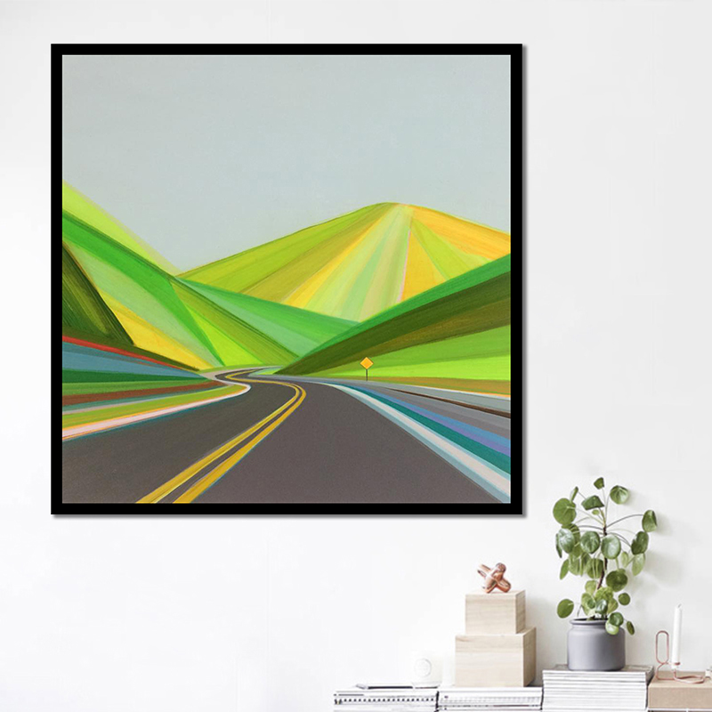 ins简约插画公路风景现代客厅小尺寸装饰画休闲减压diy数字油彩画