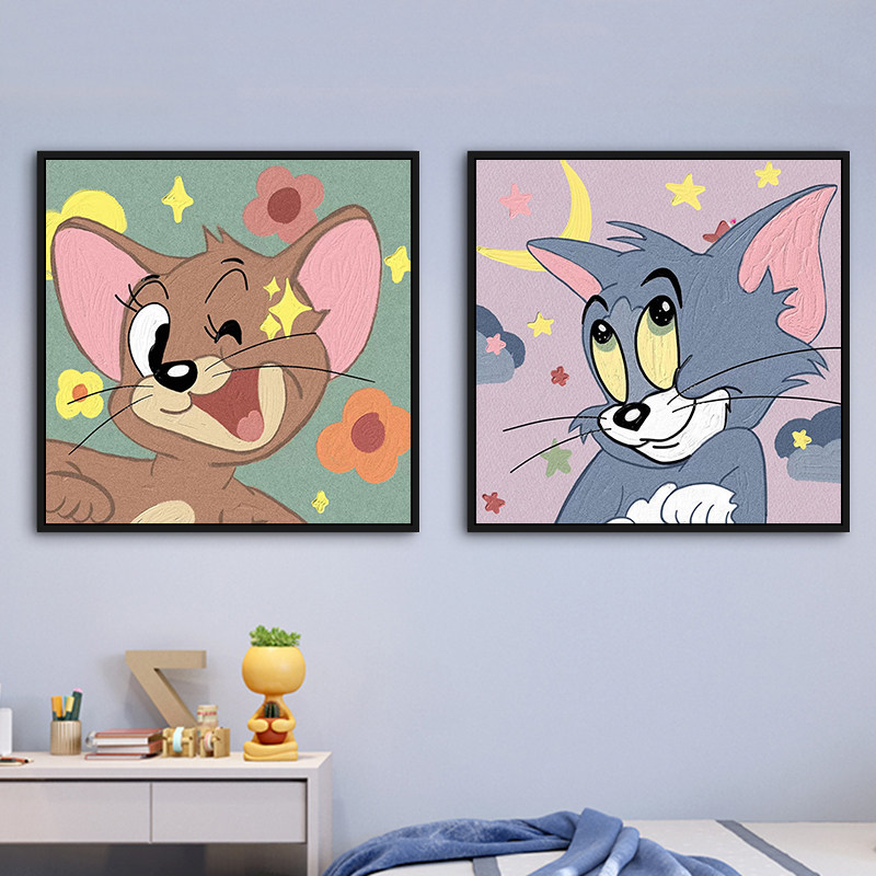 汤姆杰瑞 猫和老鼠 卡通自己手绘填色diy数字油画 丙烯动漫装饰画