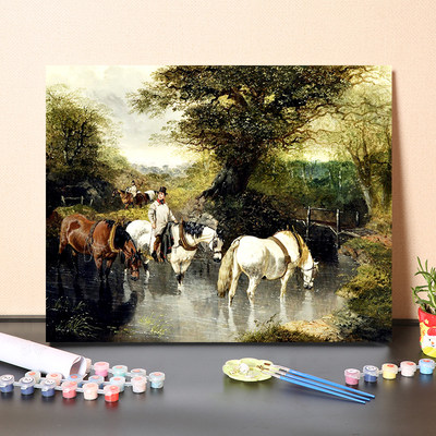 数字油画手绘DIY世界名画动物画像马群油画填色打发时间休闲减压