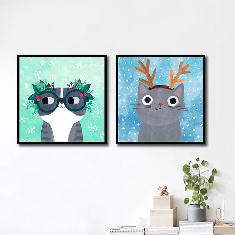 手工填色创意礼物画送朋友卡通动物雪天猫咪ins插画师diy数字油画