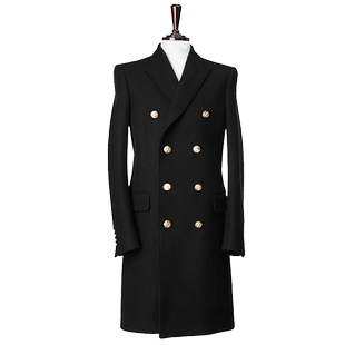 URSMART长款大衣男双排扣羊毛男士大衣正品时尚外套男大衣