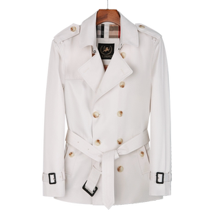 短款风衣男双排扣米白色英伦帅气潮流加厚可拆卸羽绒内胆个性外套