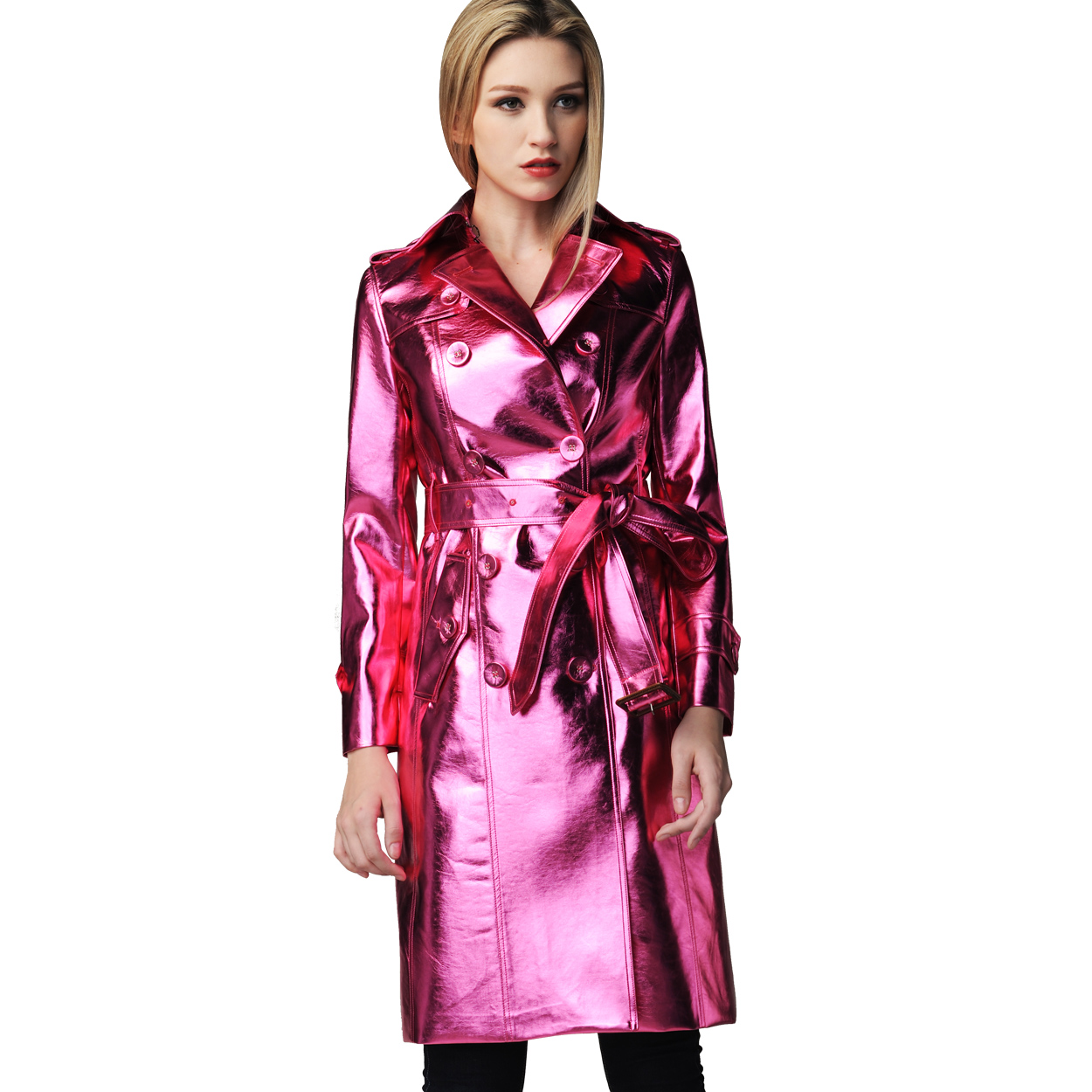 ursmart正品长款女士正统皮风衣