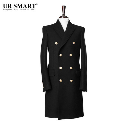 ursmart双排扣正品男大衣外套