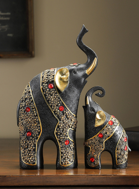 新中式轻奢动物珍珠子母象摆件