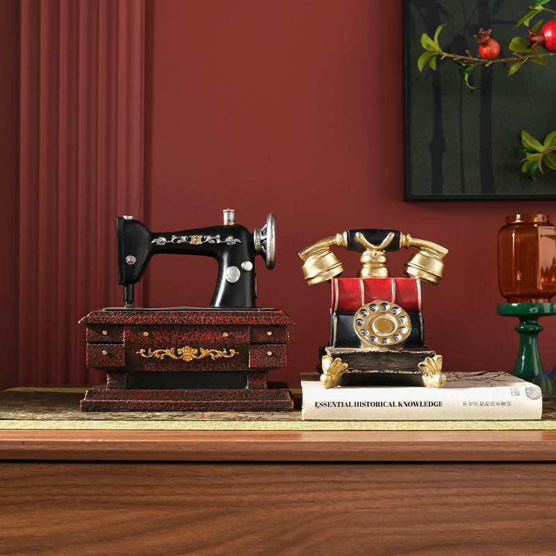 客厅咖啡店电话机摆件复古家居餐边酒柜怀旧装饰品书架高档高级