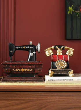 客厅咖啡店电话机摆件复古家居餐边酒柜怀旧装饰品书架高档高级