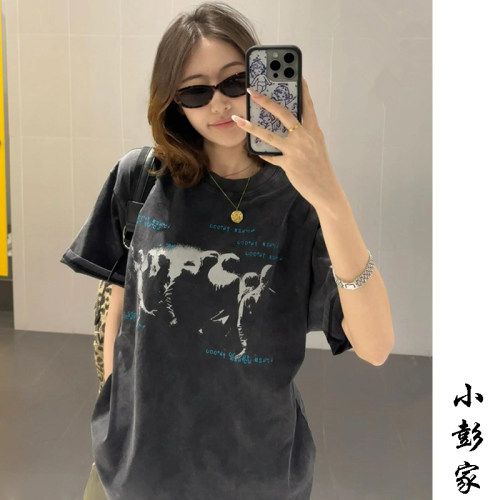 人物印花短袖t恤女夏季小众上衣