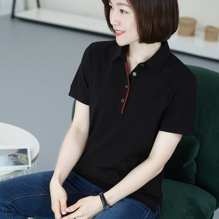 2026夏装新款衬衫领短袖t恤女装大码胖MM妈妈中年纯棉上衣POLO衫