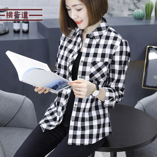 2026春新款纯棉大码黑白格子衬衣外套女士宽松休闲长袖衬衫上衣服