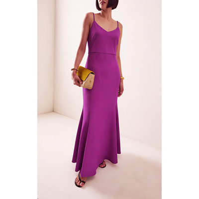 优雅紫色修身显瘦针织吊带长裙