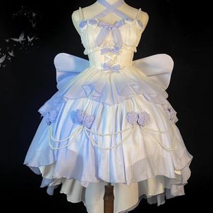 爱神缔结仙气优雅轻花嫁镂空前短后长Lolita细闪lo裙