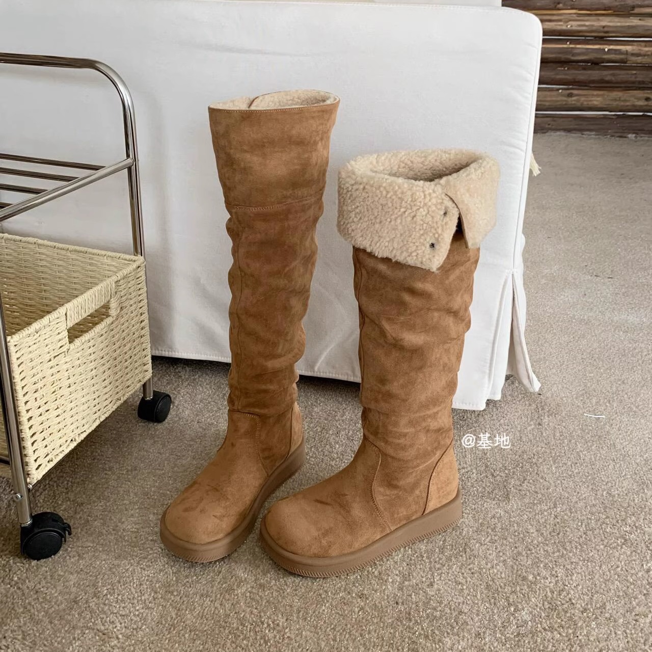 JIDI加绒保暖高筒厚底骑士靴