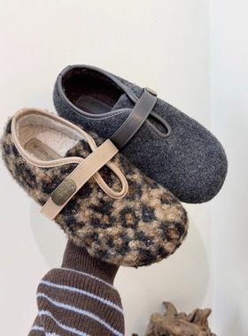 复古内增高毛呢加绒勃肯鞋女2025冬季新款灰色毛毛鞋保暖乐福棉鞋