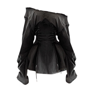 自制辣妹甜酷烟灰少女裙子女2025年别致独特惊艳露肩短卫衣连衣裙