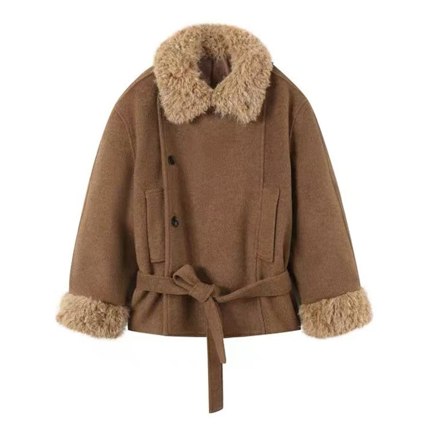 设计感毛领加厚毛呢大衣