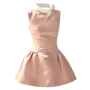 %高级感party小礼服连衣裙女春季 缎光素结 蓬蓬短裙 千金风 法式