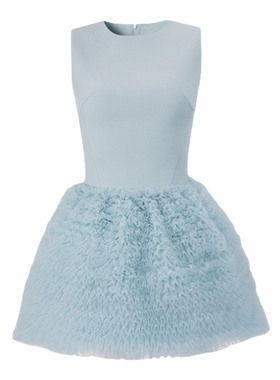 现货2025设计感无袖拼接蛋糕裙/气质圆领网纱蓬蓬裙a字裙短裙女夏