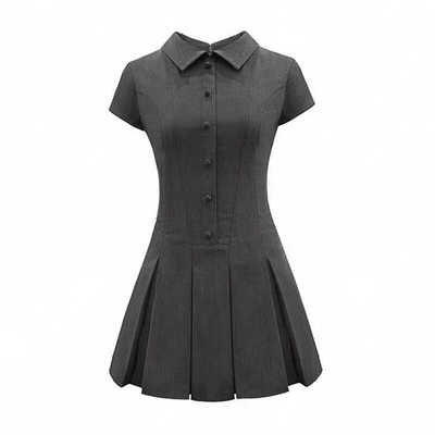 短袖灰色西装料学院连衣裙