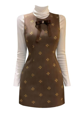 现货设计感背心裙小香风连衣裙圣诞战袍女冬季富家千金miu系穿搭