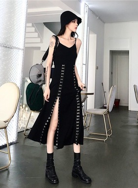 港味chic复古吊带连衣裙2025新款夏ins收腰露背超仙冷淡风裙子女