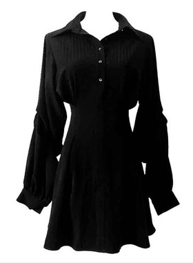 2025秋黑色法式连衣裙收腰显瘦气质赫本风小黑裙高腰裙子女衬衫裙