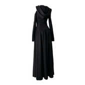 万圣节设计感哥特暗黑沙丘废土风长袖 连衣裙女巫连帽收腰黑色长裙