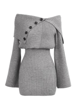 现货设计感灰色毛衣裙包臀裙收腰小个子秋冬针织连衣裙短裙女裙子