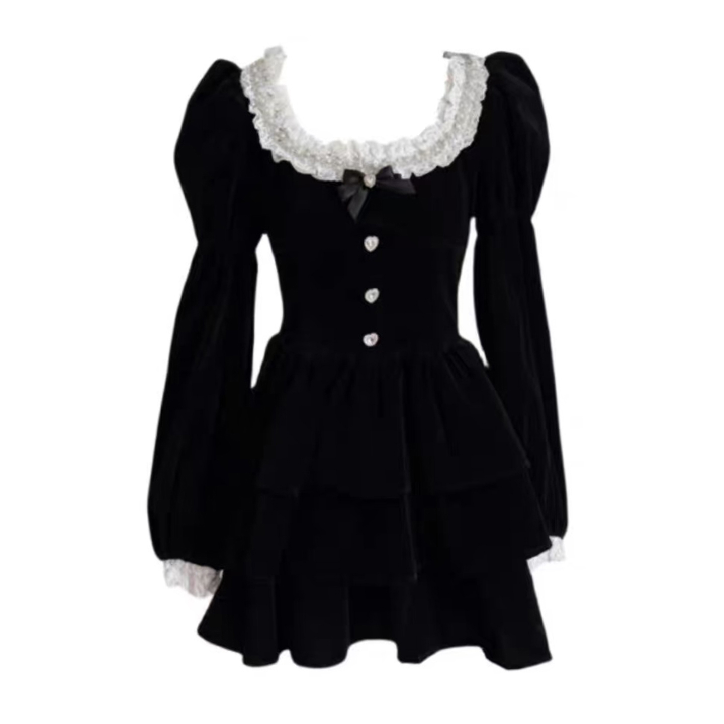 复古宫廷风黑色丝绒连衣裙