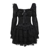 万圣契约暗黑绑带长袖 蓬蓬裙辣妹小众设计感重工蕾丝收腰连衣裙