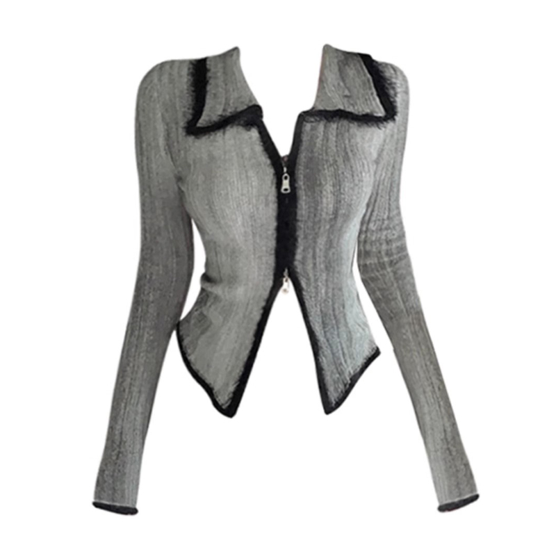 复古拼色开衫毛衣外套女