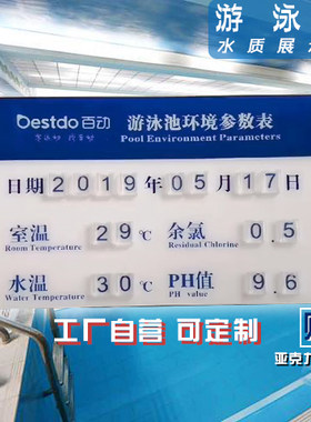 亚克力游泳池水温告示栏水质牌