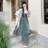 港风复古牛仔背带连衣裙女夏薄款2025新款超好看开叉收腰休闲长裙，女装连衣裙，Yologo