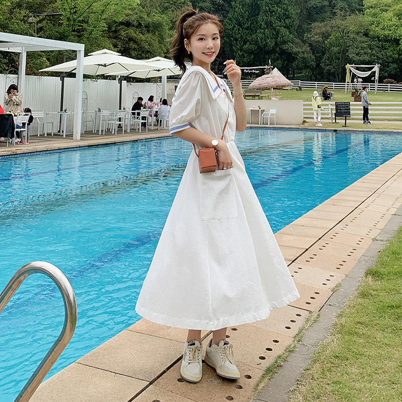 大货蕾丝拼接海军领连衣裙262A-S067-P95-K148，女装连衣裙，Yologo