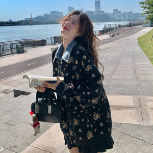 黑色牛仔拼接假兩件外套女春季新款休閑寬松時(shí)髦洋氣減齡提花上衣圖片