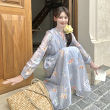 蓝色法式气质绝美长裙女2025夏季新款多巴胺蝴蝶印花度假风连衣裙，女装连衣裙，Yologo