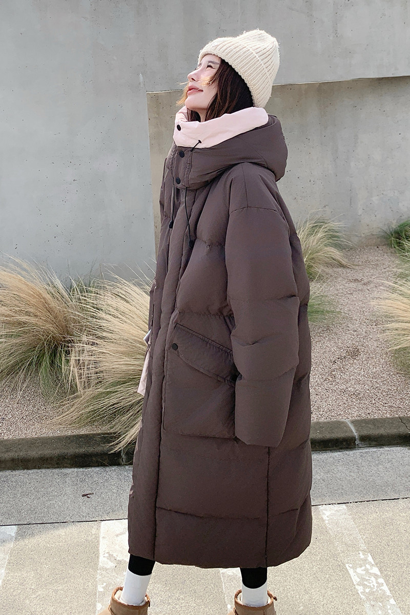 美拉德高级感咖色长款连帽鹅绒服女冬2024新款超好看羽绒服厚外套,女装羽绒服,Yologo