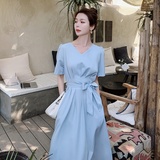 大货已出2022夏款新款纯色垂感系带连衣裙262A-S142-P95-K148，女装连衣裙，Yologo