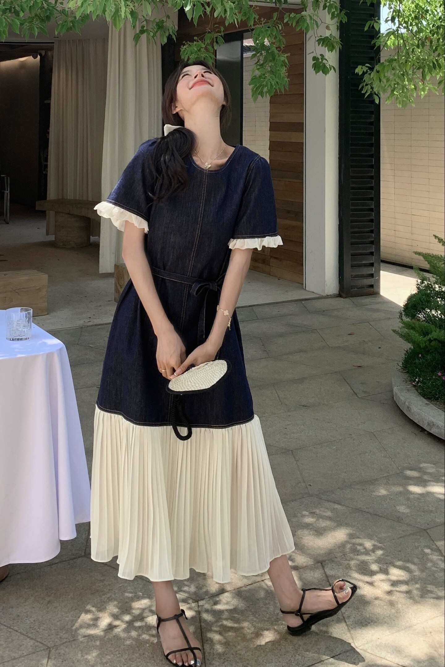 撞色拼接显瘦花边连衣裙女夏2025新款长裙法式气质独特漂亮高级感,女装连衣裙,Yologo