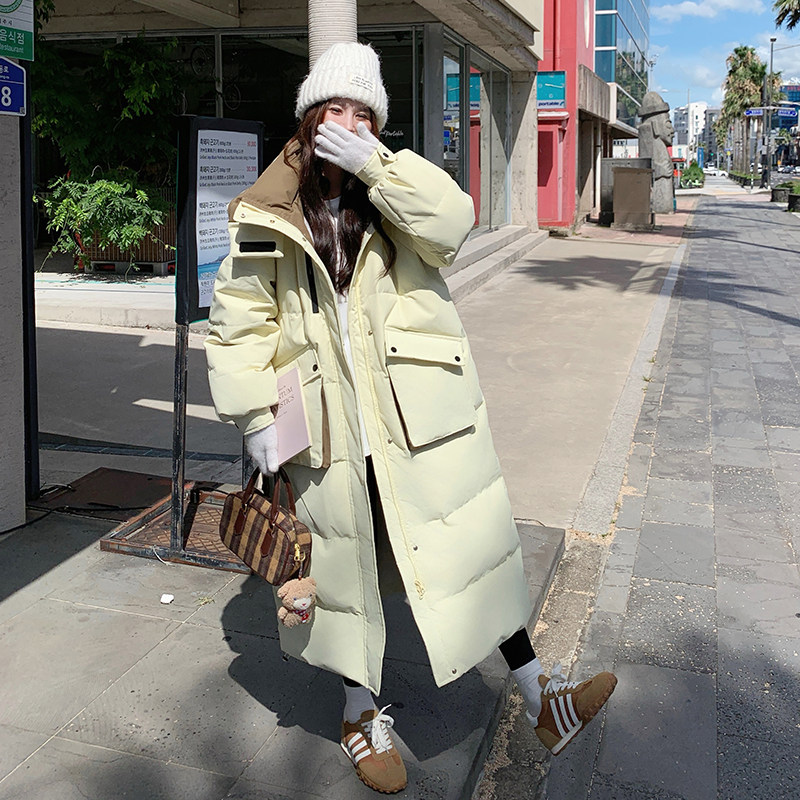 奶fufu黄色长款连帽羽绒服女冬2024新款独特超好看鹅绒大被子外套,女装羽绒服,Yologo