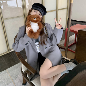 小个子韩版时尚气质职业灰色西服春秋新款休闲显瘦小西装短外套女图片