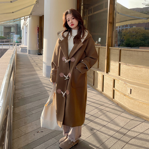 大码女装牛角扣毛呢外套女中长款冬季新款夹棉胖mm羊毛韩系呢大衣图片
