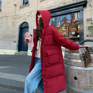 高级感炸街红色中长款连帽羽绒棉服女冬2024新款超好看厚棉衣棉袄,女装棉衣/棉服,Yologo