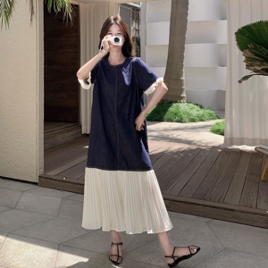 撞色拼接显瘦花边连衣裙女夏2025新款长裙法式气质独特漂亮高级感图片