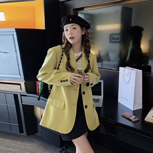 黄色休闲小西装外套女短款2025春季新款韩版宽松减龄今年流行西服图片