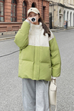 超好看学院风绿色立领泡芙羽绒服女冬2024新款白鸭绒面包服厚外套，女装羽绒服，Yologo
