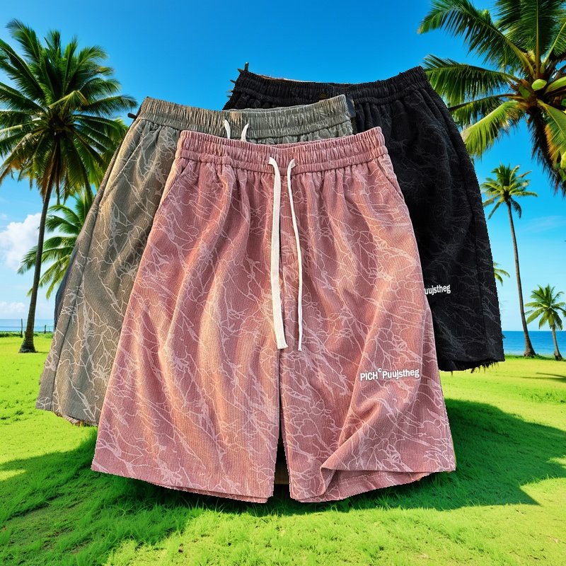 扎染冰丝短裤男士夏季薄款潮流休闲沙滩裤美式ins宽松情侣五分裤,男装,短裤,淘宝优惠券,粉丝福利购,淘宝优惠卷